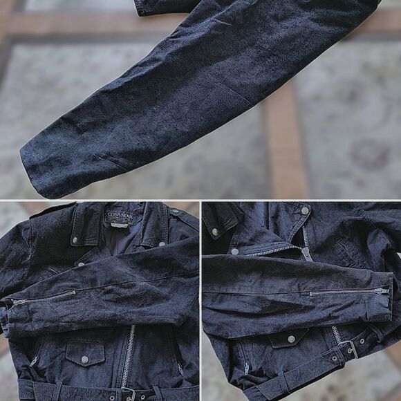 Vtg 90s Cosa Nova black nubuck leather belted moto jacket - Picture 14 of 15